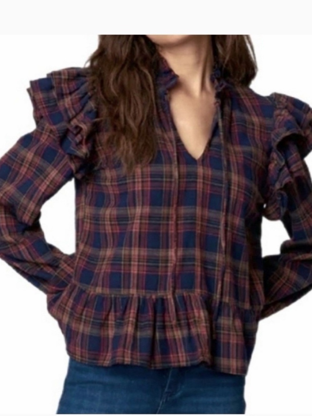 Blank NYC On The Streets Ruffle Plaid Shirt